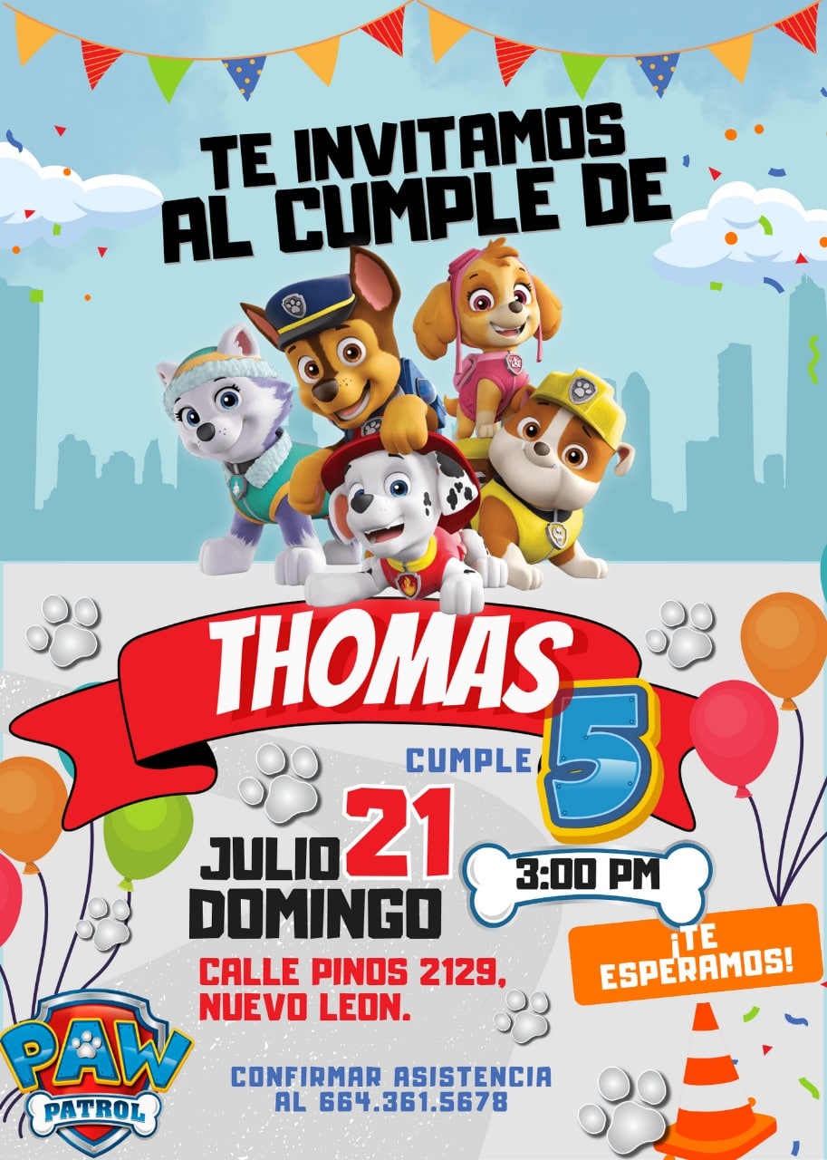 invitacion de paw patrol